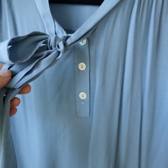 Everly Cornflower Blue Boho Poet's Blouse with Tie, Size S - Picture 7 of 16